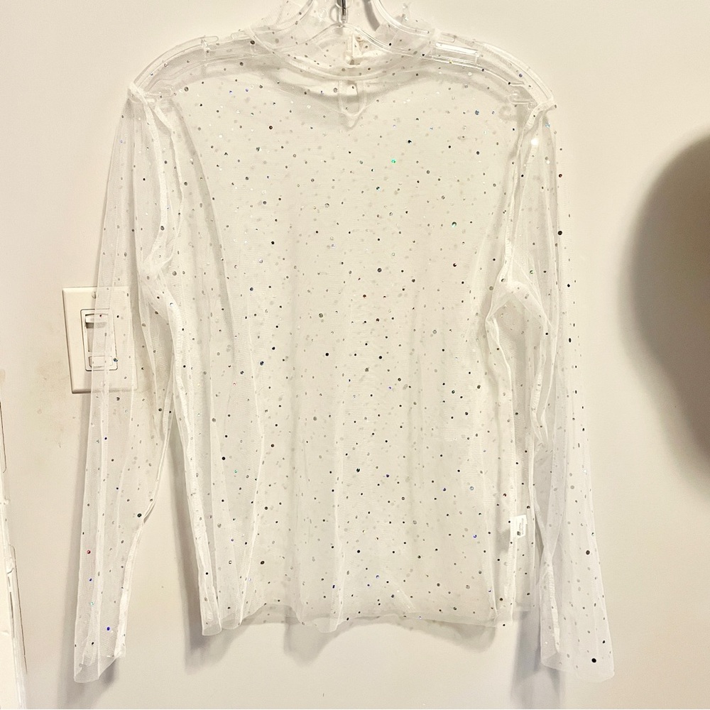 White mesh silver hologram sparkle shirt